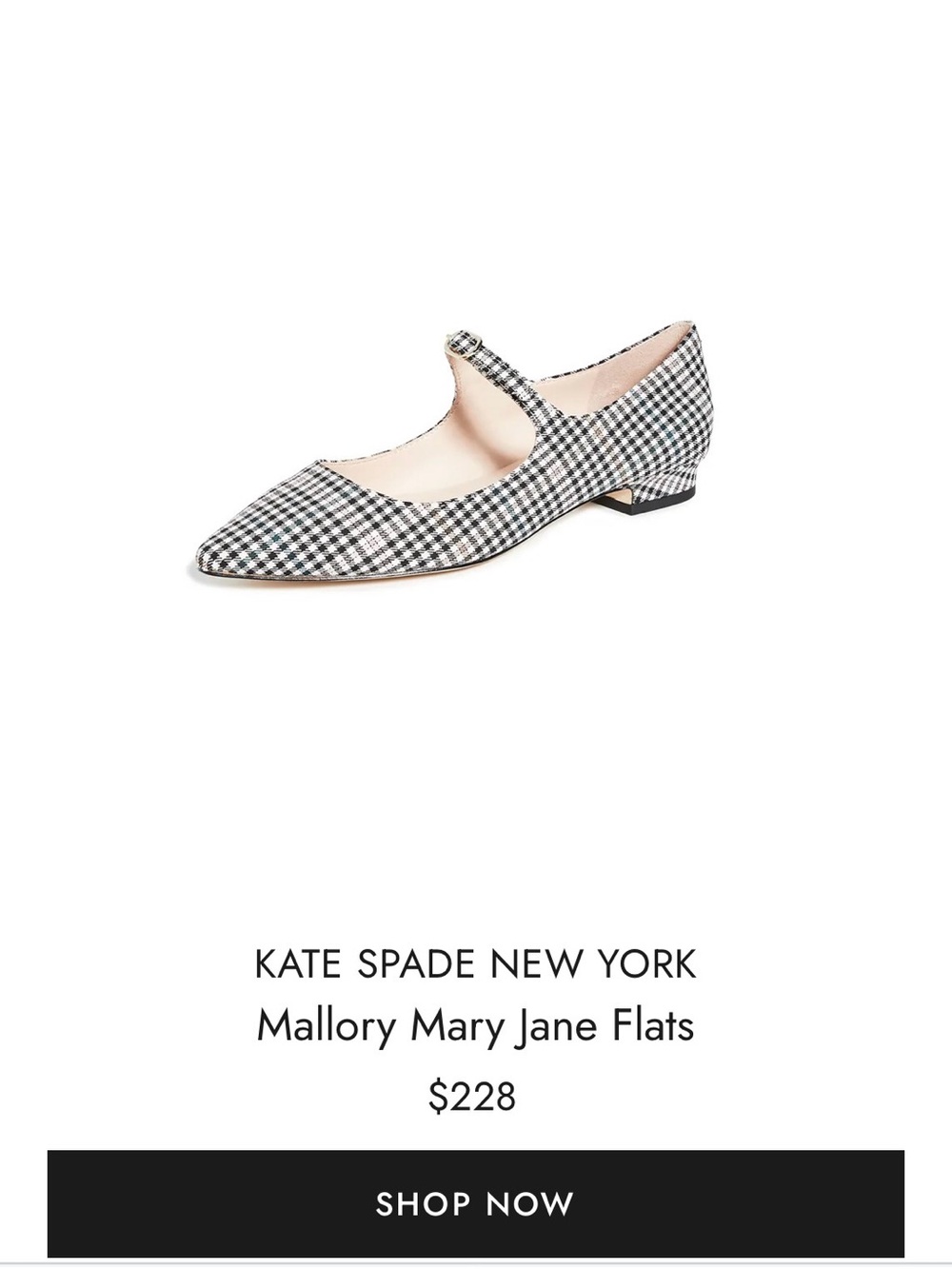 Kate Spade Mallory Mary Jane flat - Black and White Gingham